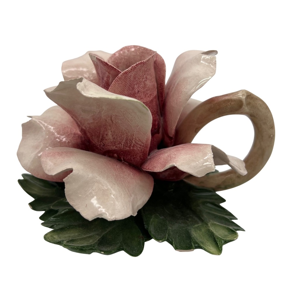Capodimonte Rose Flower Figurine Italy Pink Green Hand Painted Porcelain Vintage